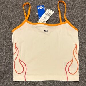 Adidas Women's White Camisole with Orange and Pink Flame Accents